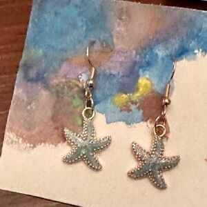 Blue and Gold Enamel Starfish Earrings